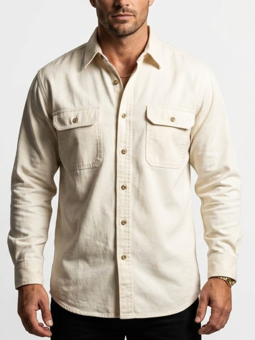 Duck Head Gorpcore Vintage Cream Button Up Shirt Heavyweight Cotton Plaid L